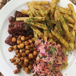 Fries, kaleslaw, chickpeas at Earth's Kitchen  in Birmingham