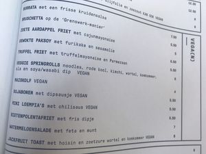 Menu - Vegan Fingerfood at Grenswerk in Venlo