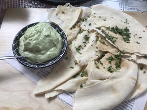 Flat Bread with vegan dip at Grenswerk in Venlo