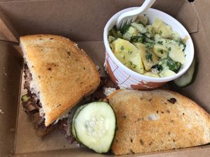 Reuben with potato salad  at Native Foods in West Los Angeles