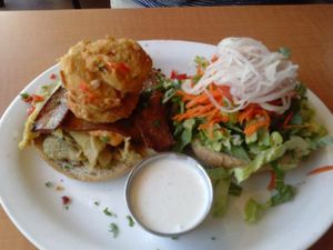 Oklahoma bacon cheeseburger at Native Foods in West Los Angeles