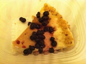 Vegan cheesecake with blueberries  at Native Foods in West Los Angeles