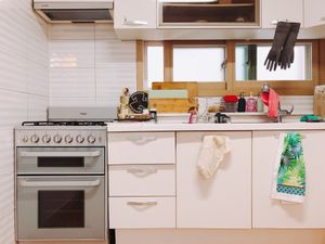 Kitchen with gas, oven, micro wave, rice cooker, toaster, water boiler😄 at Helen's House in Seoul