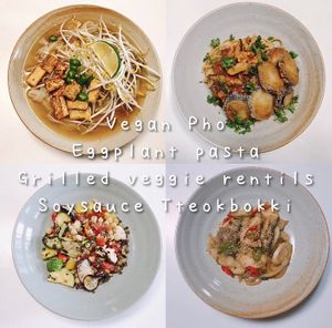 Vegan foods we cook together at Helen's House in Seoul