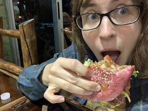 Homemade vegan burger! Amazing!! at Morphos in Monteverde