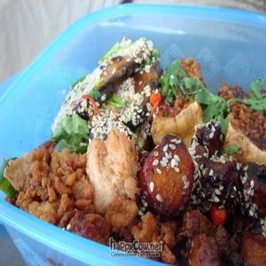 Lunch we took back home :) Yummy Vegan Bbq ribs, soy fish beancurd, much more! at Le Tian Vegetarian Stall in Kuala Lumpur