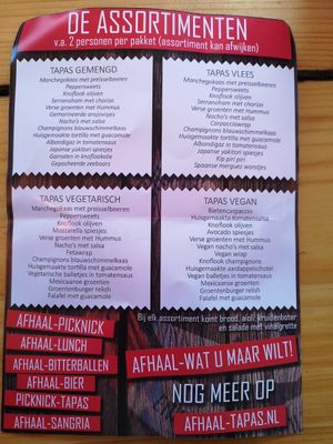 Take away menu at Schippperscafé ‘t Ankertje in Enkhuizen
