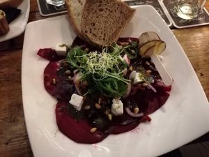 Beet carpaccio, specify vegan feta at Schippperscafé ‘t Ankertje in Enkhuizen