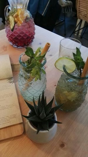 Coriander lemonade, homemade ice tea and infused water :) at Hippie Chay in Munich