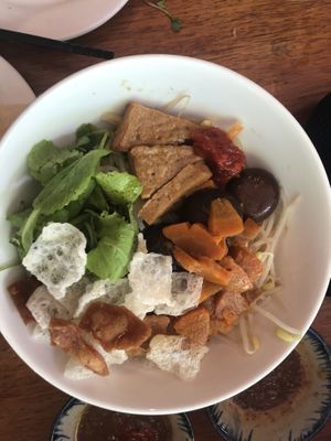 Tofu and mushroom cao lau (noodles)  at An Hy in Hoi An
