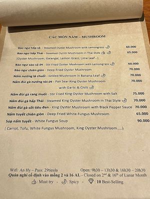 Menu  at An Hy in Hoi An