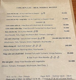 Menu  at An Hy in Hoi An