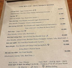 Menu  at An Hy in Hoi An