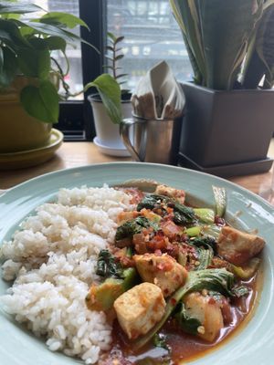 Tomato tofu & Bok choy stew rice. 토마토 두부 청경채 스튜바ㅂ at Plant Cafe & Kitchen - Itaewon in Seoul