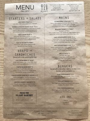 Fall 2017 menu at Plant Cafe & Kitchen - Itaewon in Seoul
