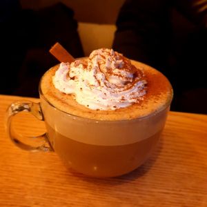 pumpkin spice latte (twice the size as I got at Yeonnam location) ... was luke warm at Plant Cafe & Kitchen - Itaewon in Seoul