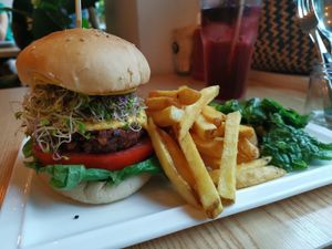 Close-up of the burger at Plant Cafe & Kitchen - Itaewon in Seoul