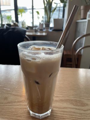 Iced chai tea latte (metal straw!!)  at Plant Cafe & Kitchen - Itaewon in Seoul