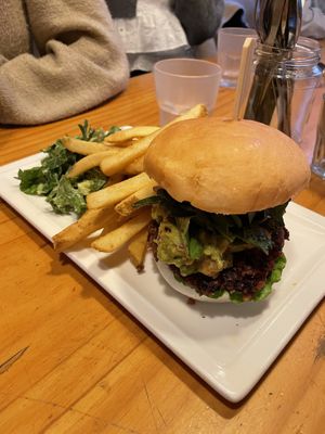 Avocado veggie burger with fries   at Plant Cafe & Kitchen - Itaewon in Seoul