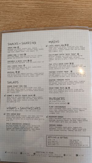 New English Menu (added cauliflower shrimp tacos) at Plant Cafe & Kitchen - Itaewon in Seoul