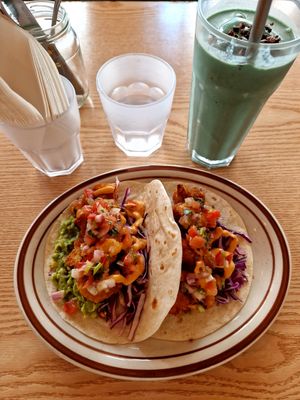 Cauliflower shr*mp tacos and power green smoothie😋😍 at Plant Cafe & Kitchen - Itaewon in Seoul