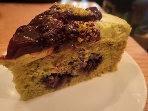 Mad-good pistachio blackberry cake. at Plant Cafe & Kitchen - Itaewon in Seoul