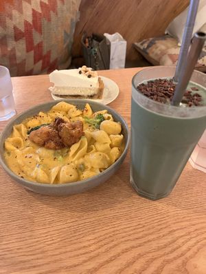 Mac and cheese, green smoothie and coconut pie  at Plant Cafe & Kitchen - Itaewon in Seoul