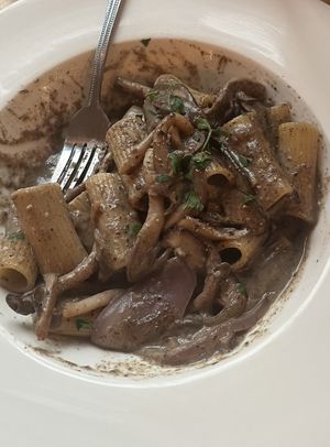 Half-eaten truffle mushroom pasta, it smelled so good that I forgot to take a picture before I started eating. Absolutely fantastic dish.  at Plant Cafe & Kitchen - Itaewon in Seoul