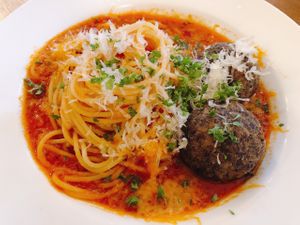 Vegan meat-ball tomato pasta 비건 미트볼 토마토 소스 파슽ㅏ at Plant Cafe & Kitchen - Itaewon in Seoul