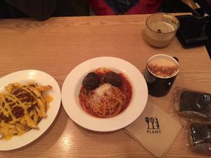 Spaghetti and meatballs, and chili cheese fries at Plant Cafe & Kitchen - Itaewon in Seoul