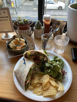 Cesar wrap and hummus on the side at Plant Cafe & Kitchen - Itaewon in Seoul