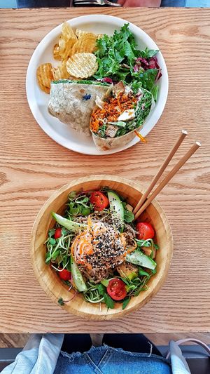 Soba bowl and ceasar wrap. The first one is a cold dish but really good and refreshing. Love the peanut flavor. at Plant Cafe & Kitchen - Itaewon in Seoul