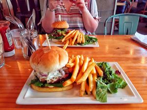Mushroom burger in front and the avocado burger. Crazy and delicious shit😍 at Plant Cafe & Kitchen - Itaewon in Seoul