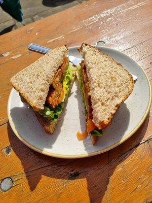 Vegan sandwich with tempeh at Grasshopper Cafe in Hope