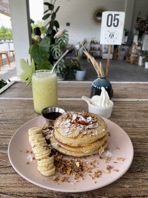 Pancakes with Nice Cream  at The Sloth in Canggu