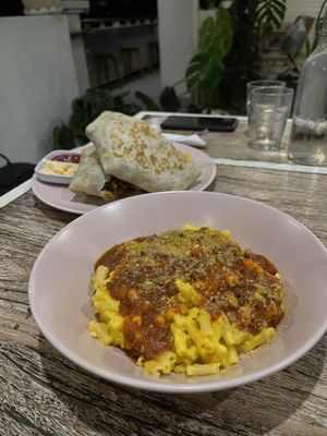Vegan Mac and Cheese & Vegan Crunch Wrap  at The Sloth in Canggu