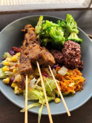 Vegan satay bowl at The Sloth in Canggu