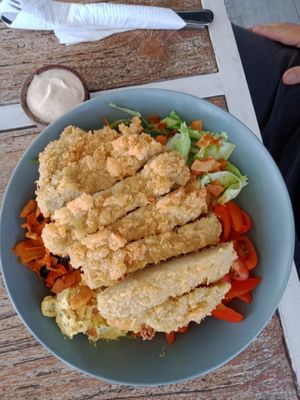 Cobb salad with snitzel at The Sloth in Canggu