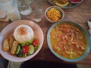 Balinese vegetable curry - comes with spring rolls at The Sloth in Canggu