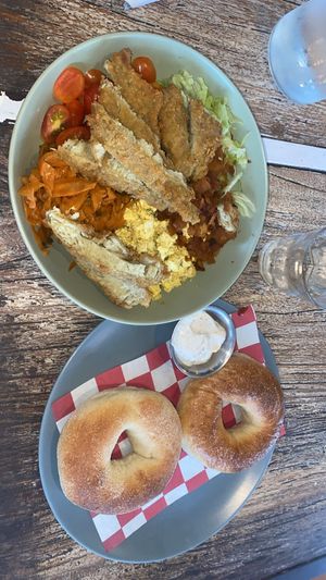 Coop Salad and two plain bagels 🥯   at The Sloth in Canggu