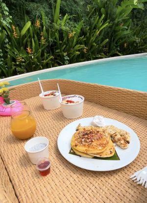 Ordered pancakes for floating breakfast at our hotel   at The Sloth in Canggu