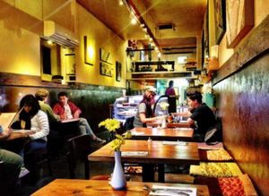 Cozy upstairs and downstairs dining. at Golden Mean in Santa Monica