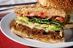 Our Famous Works Burger at Golden Mean in Santa Monica