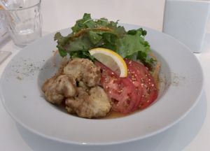 Summer special at Hanada Rosso. cold rice noodle pho at Hanada Rosso in Tokyo