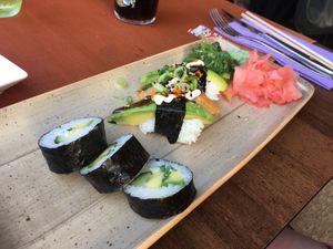 Vegan sushi , 6 pieces (the mayonnaise is vegan too) at Heat in Stroemstad