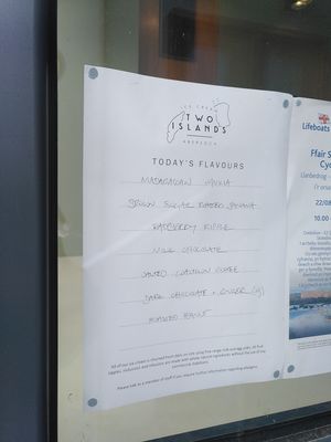 ice cream menu at Two Islands Ice Cream in Abersoch