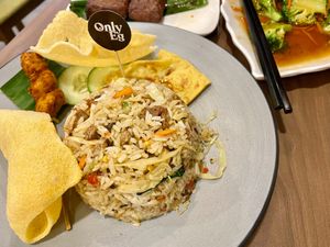 Fried rice with satay at Warung Ijo in Central Singapore