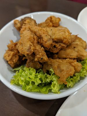 The batter on these fried "chicken" mushrooms was extraordinary! at Warung Ijo in Central Singapore