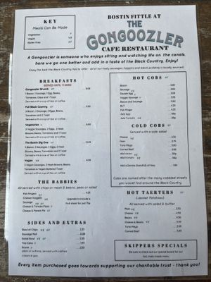 Menu  at Gongoozler in Dudley