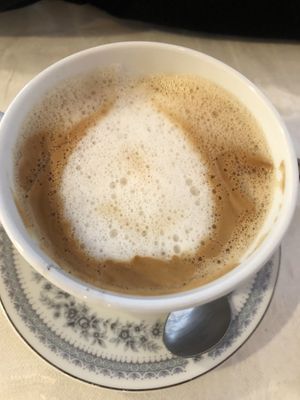 Coffee w oat milk at Serendipities in Dundee